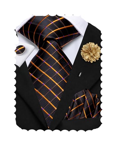 Image of Hi-Tie Men's Tie Lapel Pin Set Pocket Square Cufflinks Formal Woven Silk Tie Sets Wedding Party