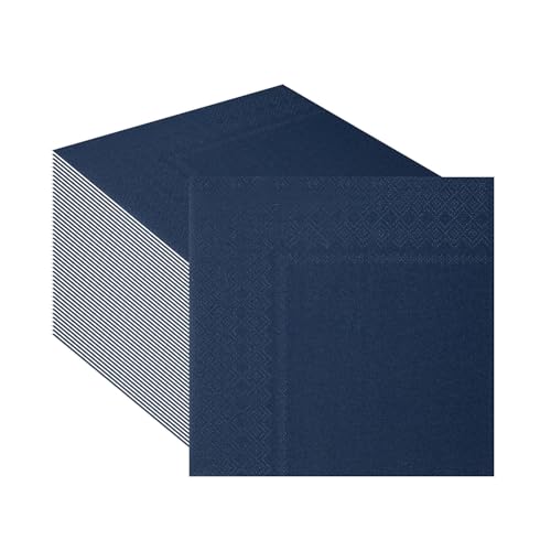 CEILIWEN 60PCS Navy Blue Paper Napkins 33 x 33cm, Cocktail Napkins, Solid Color Paper Serviettes for Birthday Graduation Retirement Farewell Party Table Decorations (Navy Blue)
