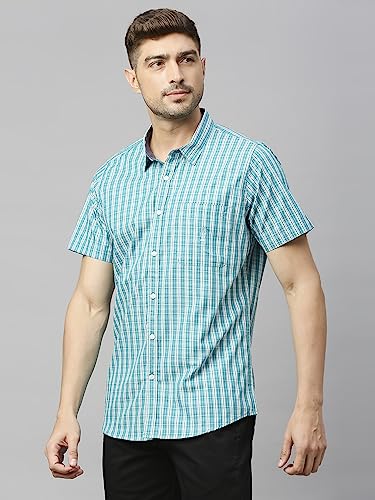 Image of Thomas Scott Mens | Half Sleeve Checkes | Printed | Slim Fit | 100% Cotton | Spread Collar | Shirts