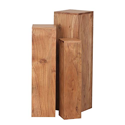 WOHNLING mesa WOHNLING de 3 tablas de acacia WL1.567 de madera maciza 24,5x85x24,5 cm | Mesa de madera natural producto | Mesas auxiliares de madera real Columnas decorativas | Tres mesas de madera marron | Taburete flor madera moderno Cover