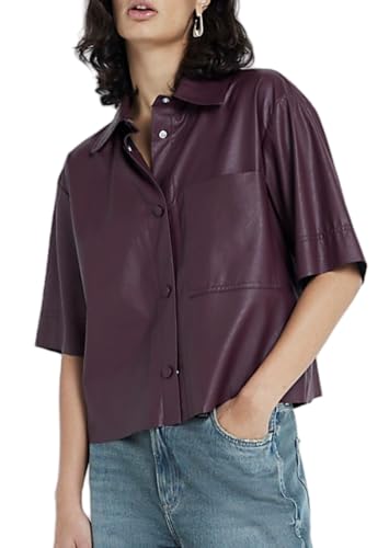 Amazon.com: Faux Leather Shirt Women Loose Fit Short Sleeve PU