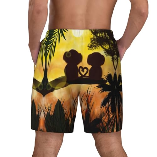 Short de bain à séchage rapide double couche imprimé singe pour homme