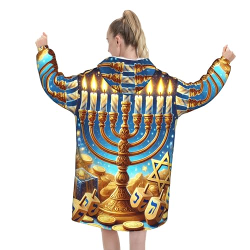 Couverture à capuche Hanoukka bleu pour stopper le froid et frissonner sur le canapé - 4