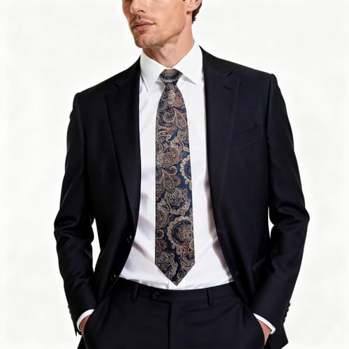 Image of DiBanGu Mens Paisley Tie Sets Silk Jacquard Woven Floral Necktie and Pocket Square Cufflinks Wedding Business Party