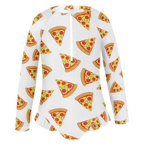 Pizza Slice Repeated Pattern Girls Rash Guard Swimsuits Long Sleeve One Pieces Bathing Suit UPF 50+ Zipper Swimwear2