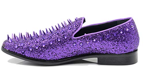 Image of SPK16 Men's Vintage Spike Dress Loafers Slip On Fashion Shoes Classic Tuxedo Dress Shoes