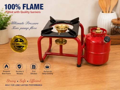 Image of Home Kart Hub Super Flame Pressure Kerosene Stove | Heavy Duty Portable Kerosene Cooking Stove with Brass Burner | Fuel Efficient Metal Stove for Home, Camping & Outdoor Cooking | Red | 1 Piece
