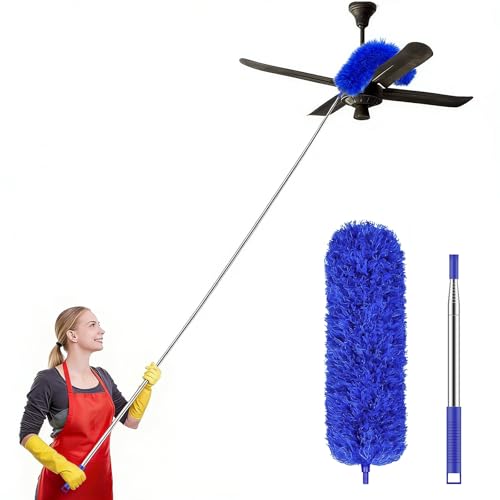 Image of SetSail Extra-Long Dusters with Extension Pole 100-inch for Cleaning Bendable Microfiber Head Washable Ceiling Fan Cleaner Duster for Corner, High Ceilings, Furniture, Blue