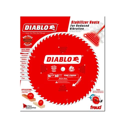 Image of Diablo Fine Finish Saw Blade for Wood - 16-5 /16 inch Diameter, 60 ATB Teeth, 1 inch Arbor, .114 inch Kerf, 22 Hook Angle, .079 inch Plate, 4000 Max RPM - D1660X