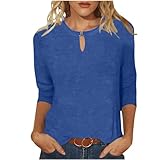 COJCOIHN Womens Tops Keyhole Neck 3/4 Sleeve Dressy Casual Loose Fit Cute Novetly Tees Tshirts Going Out Blouse Tunic A-Blue