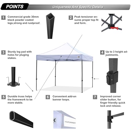 Image of ABCCANOPY Patio Pop Up Canopy Tent 10x10 Commercial-Series (White)