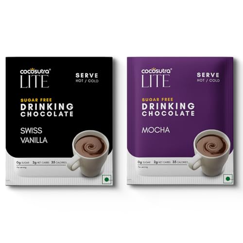 Image of Cocosutra LITE Sugar Free Drinking Chocolate | Swiss Vanilla & Mocha | Hot or Cold | Low Carb, Low Calorie | Stevia & Erythritol Based | Ready in 2 Minutes | 20g Each
