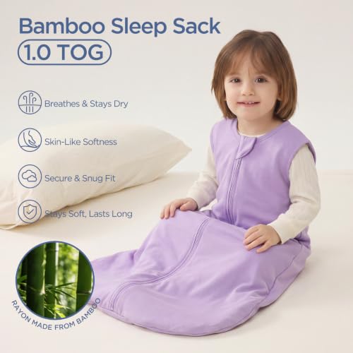 Image of Duomiaomiao 2 Pack Buttery Soft Wearable Blanket Rayon Made from Bamboo Baby Sleep Sack 18-36 Months 1.0 TOG, Premium Baby Sleeping Bag 2-Way Zipper for Babies