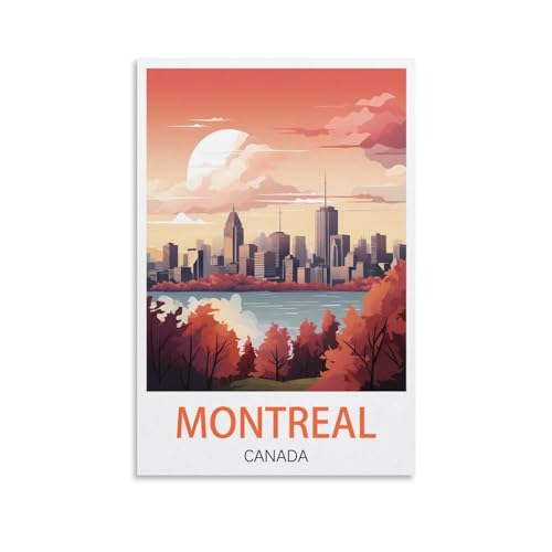 LuaNi Poster de voyage vintage Montréal Canada sur toile - Décoration murale moderne pour chambre à coucher - 20 x 30 cm