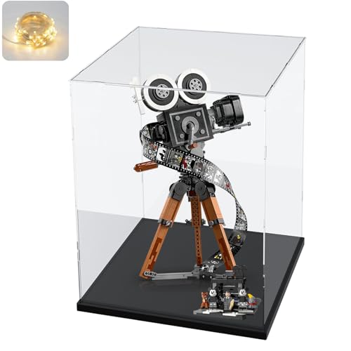Clear Acrylic Display Case for Labubu Popmart The Monsters Fall in Wild Doll for Space Molly 400% for Lego 43230 21347 75308 31141 Transparent Box for Lego Display with Light, Black 9.8x9.8x15.7 inch