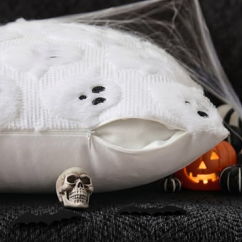 decorUhome Fall Halloween Ghost Throw Pillow Covers 18x18 Set of 2 White - image 2