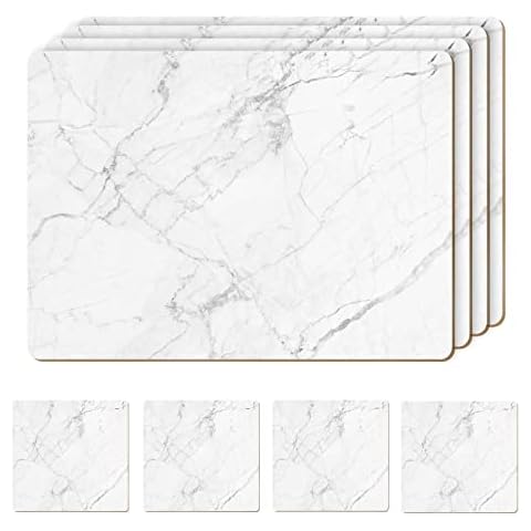 AAMEN Heat Resistant Cork Marble Placemats and Coasters Set Cover