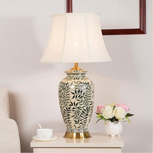 LCSMVLQ Ceramic Table Lamp, Rustic Vintage Tall Coastal Bedside Lamp, Ceramic Lamp Body with Fabric Tapered Drum Shade for Living Room Bedroom House Bedside Nightstand Home - Image 2