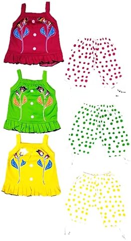 Jimmy JammyJimmy Jammy Baby Girls Summer Dress Suits Printed Cotton Top & Capri (Pack of 3 Dresses | 3 Baby Tops + 3 Capri | Size 6 Months up to 24 months) (18-24 Months)