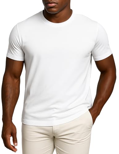 Bild: Leif Nelson Herren T-Shirt Slim Fit Kurzarm Rundhals, Enganliegendes Basic Tee Shirt Aus 100% Baumwolle, Modernes Muskelshirt f�r Alltag, Freizeit, Sport, Sommer Wei� M f�r 14,99 EUR (-25%) statt 19,99 EUR bei amazon.de