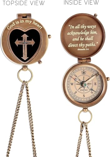 Brújula de Latón Grabada 'God is in My Heart' con Estuche de Cuero – Regalo Religioso Personalizado para Hombres y Niños | Bautizo, Comunión, Confirmación, Graduación 2025 | Recuerdo Inspirador miniatura 4