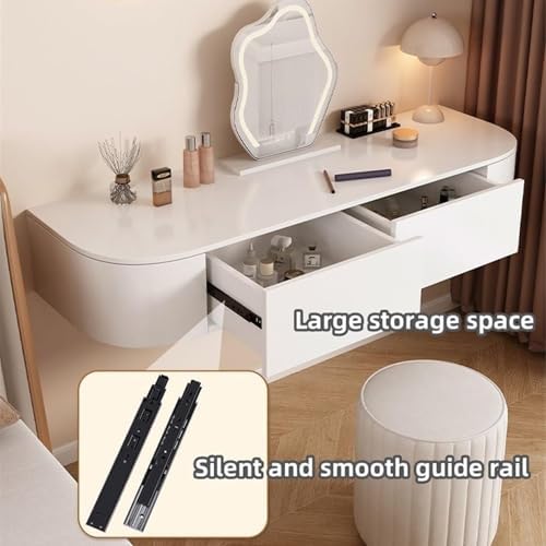 Modern Floating Vanity Makeup Table - White Corner Desk with Drawers, Stylish Storage Cabinet & Bedside Nightstand (47.2 x 15.7 x 7.1 in) - Space-Saving Design