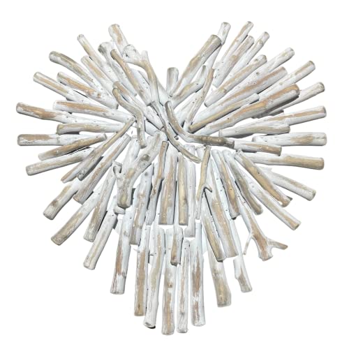 First of a Kind Driftwood Hearts - Rustic Wall Decor Wooden Hearts, Drift Wood Wall Art Pieces - Wall Hanging Heart Shaped Ornament for Home Room & Kitchen Decorations (Whitewashed)