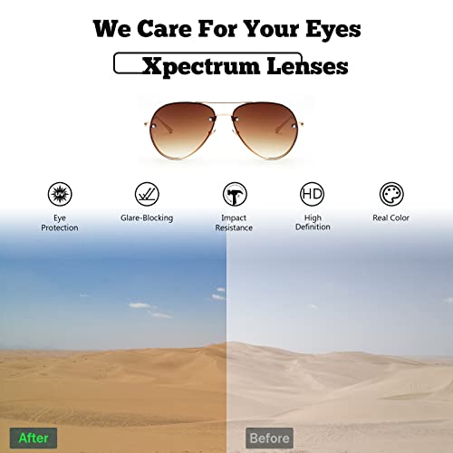 Image of Xpectrum Classic Double Bridge Metal Aviator Sunglasses for Women Men Trendy Retro UV400 Rimless Sun Glasses
