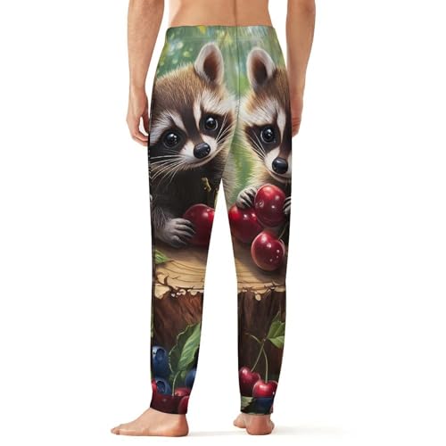Cute Raccoon Cherry1 Blueberry Men's Pajama Pants Soft Lounge Bottoms Lightweight Jogger for Sleeping3