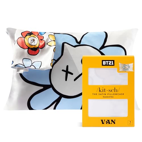 Kitsch x BT21 - Funda de almohada de satén con cremallera para cabello y piel, más...