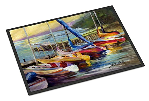 Caroline's Treasures JMK1036JMAT Sailboats at Sunset Doormat 24x36 Front Door Mat Indoor Outdoor Rugs for Entryway, Non Slip Washable Low Pile, 24H X 36W