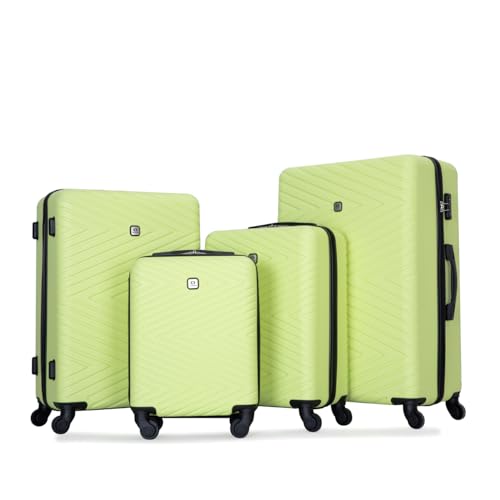 Luggage 4-Piece ABS Lightweight Suitcase Set with Rotating Wheels, 16/20/24/28 Inch, Fluorescent Green2