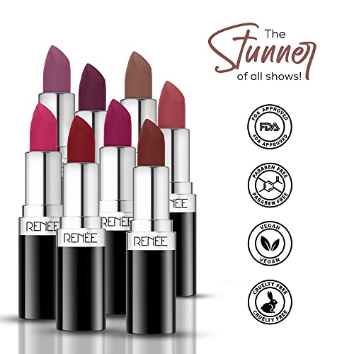 Image of RENEE Stunner Matte Lipstick - Queen Bee 4gm| Intense Color Pay Off, Full Coverage Long Lasting Weightless Velvety Formula with One Swipe Application| Enriched with Vitamin E & Hyaluronic Acid