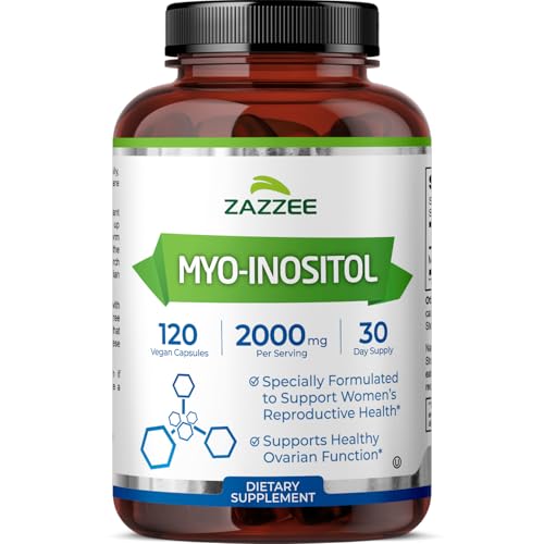 Image of Zazzee Myo-Inositol Capsules, 2000 mg per Serving, 120 Vegan Capsules, Ideal Dosage for 40:1 Ratio, Certified Kosher, Hormone Balance & Healthy Ovarian Function Support, Non-GMO, Made in the USA