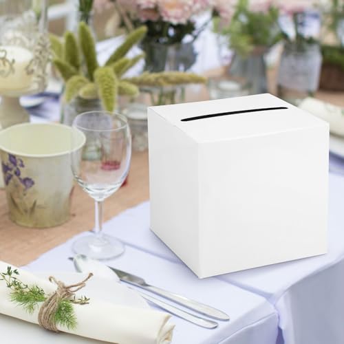 Image of Hooqict White Card Box with Slot 9.1 inch Wedding Grad Gift Card Box Holder for Party Reception, Graduation, Birthday, Retirement, Bridal or Baby Shower, Raffle Ticket Money Envelope