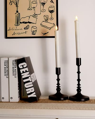 Image of Homemory 3 Pack Flameless Taper Candles, No Remote, Realistic Flickering Battery Operated Candlesticks, White LED Plastic Candle Safe for Weddings, Table Decor, Christmas, and Halloween
