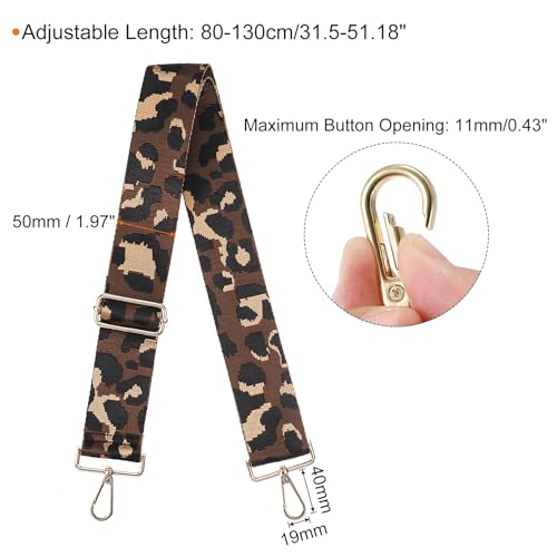 Image of uxcell Purse Strap Replacement, 31-51inch Adjustable Polyester Leopard 2inch Wide Crossbody Shoulder Strap for Handbag Guitar(Brown, Gold Buckle)