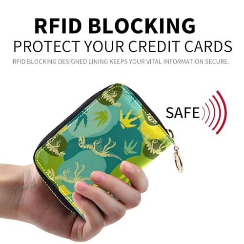 Animal Wallet Womens Zip Around Cute Card Holder RFID Blocking Dinosaur Skeletons Green Coin Purse Wallet with Zipper2