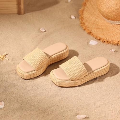 Image of Erocalli Platform Sandals Women Cute Wedge Espadrilles Slip on Summer Beach Raffia Vacation Sandal Comfortable Open Toe Dressy Shoes