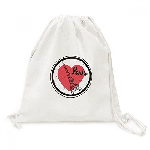 Toile drawstring backpack Voyage Ville Paris France avec motif Tour Eiffel et design Amour