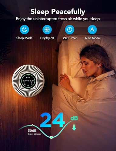 Image of GoveeLife Smart Air Purifier for Home Large Room Up to 1524 sq.ft. | Integrated PM 2.5 Air Quality Sensor,WiFi, with Washable Filter for Smoke, Wildfire, Pet Hair,24dB, White