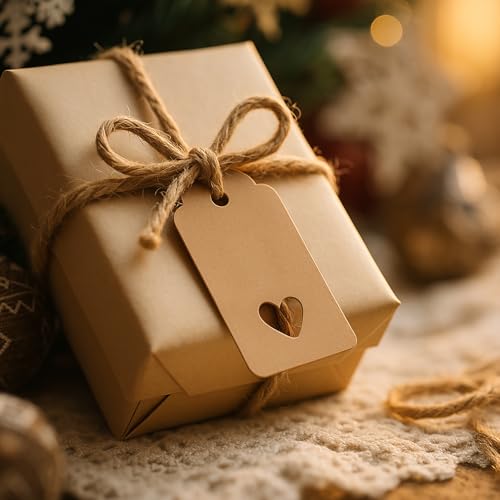 Geschenkanhänger 50 Stück Blanko Braune Papieranhänger mit Schnur 6x 5 cm für Hochzeitsgeschenke Geburtstag Weihnachten [ Weihnachtsbaum ]