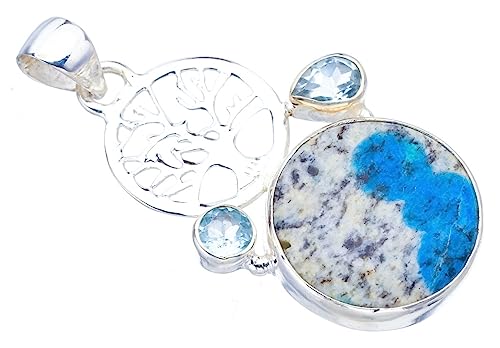 Pendentif K2 Azurite et Topaze Bleue en Argent 925 fait main 4.45cm F3567