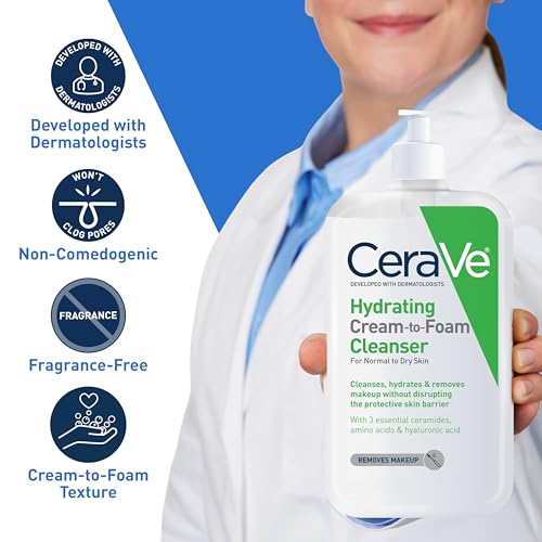 Image of CeraVe Hydrating Cream To Foam Cleanser, 19 Fluid Ounce + Hydrating Cream To Foam Cleanser, 16 Ounce Refill