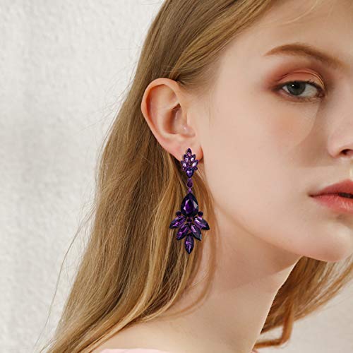 Flyonce Bridal Drop Dangle Earrings for Women, Rhinestone Crystal Floral Leaf Cluster Earring3