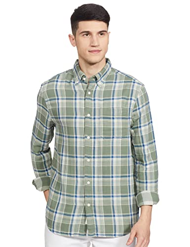 Image of Marks & Spencer Mens Checkered Cotton Collared Neck Relaxed Fit Overshirt