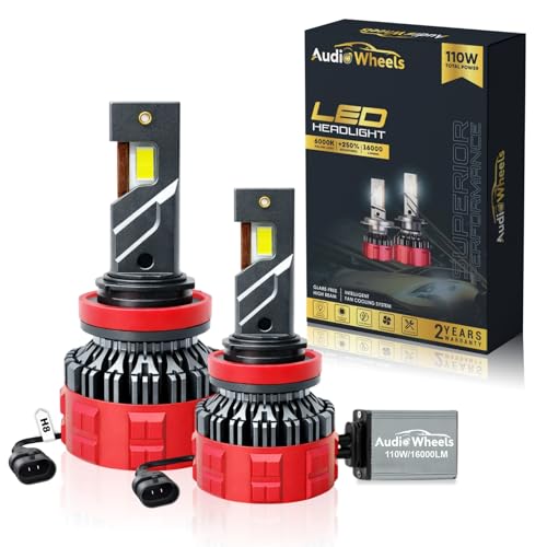 Image of Audio Wheels H8 /11-110W Car Led Headlight Bulbs,16,000 Lumens Super Bright LED Headlight Conversion Kit for Cars 6000K Cool White Quick Installation Halogen Replacement, Pack of 2