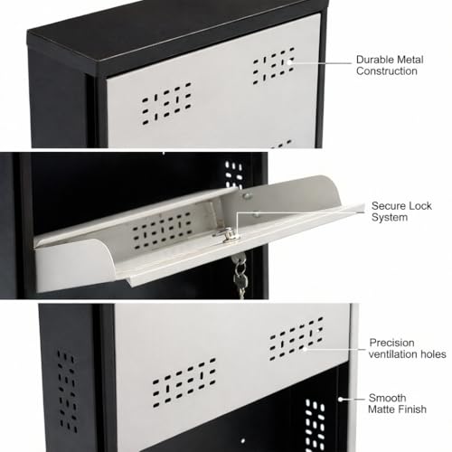 Image of 3 Door Wall Mounted Metal Shoe Rack with Lock | Black & White Dual Tone Foldable Shoe Cabinet | Space Saving Shoe Organizer | Ventilated Steel Shoe Stand Holds 9 -18 Pairs