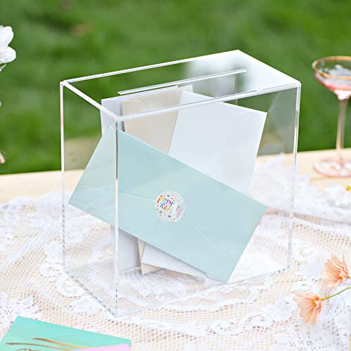 Image of UNIQOOO Clear Acrylic Card Box w /Slot, Thick DIY Wedding Box Blank No Print, Large 10x10x5.5 in, for Reception Decoration Fundraiser Money Box Election Ballot Graduation Keepsake Party Favor