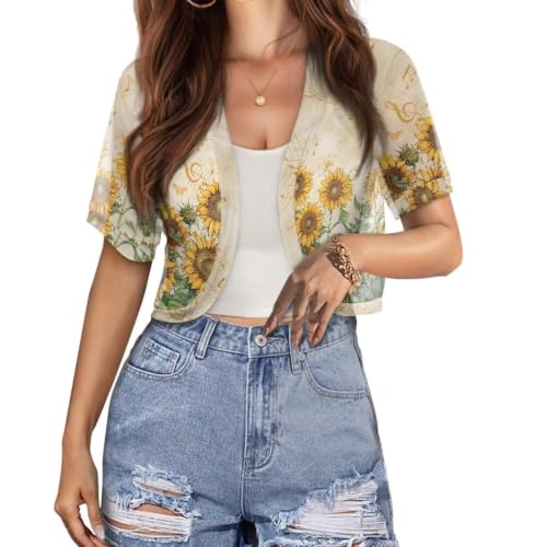 Image of Womens Short Sleeve Cardigans Lightweight Summer Cardigan Trendy Bolero Shrug Cute Floral Cardigan Sheer Bolero
